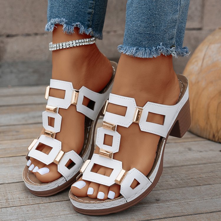Chunky Heel Slide Sandals for Women - Lightweight Platform Summer Slippers