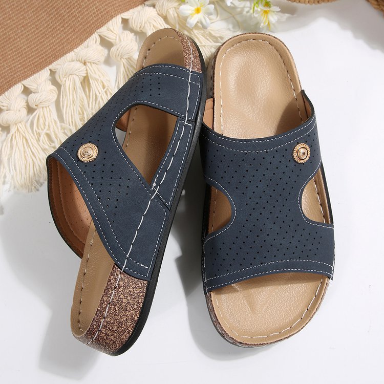 Cork Wedge Slide Sandals for Women - Lightweight Retro Platform Slippers
