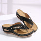 Wedge Flip Flops for Women - Comfortable Thong Sandals with Metal Buckle Detail