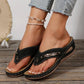 Wedge Flip Flops for Women - Comfortable Thong Sandals with Metal Buckle Detail