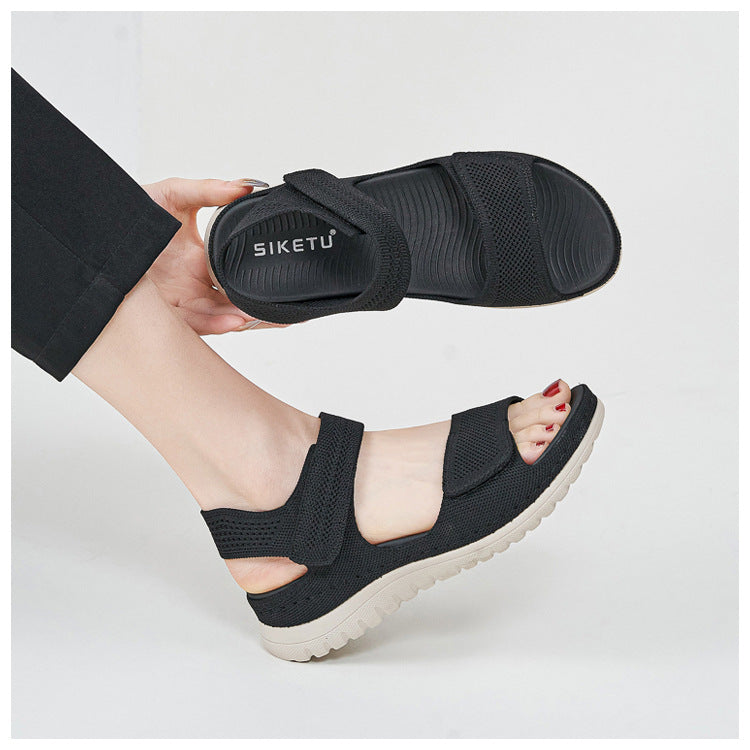 Platform Beach Sandals for Women, Cutout Hook-and-Loop Summer Slides