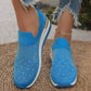 Comfortable Wedge Sneakers for Women - Rhinestone Flyknit Slip-On