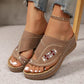 Embroidered Wedge Flip Flops for Women - Lightweight Summer Thong Sandals