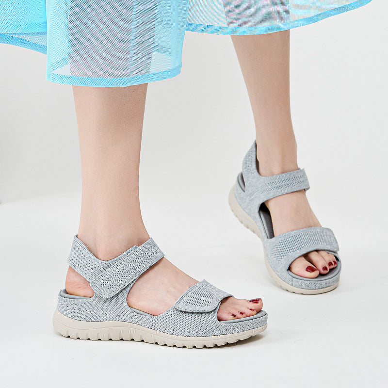 Platform Beach Sandals for Women, Cutout Hook-and-Loop Summer Slides