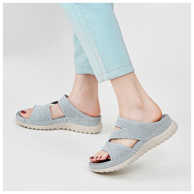 Breathable Platform Sandals for Women, Cutout Velcro Summer Comfort Slides