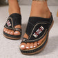 Embroidered Wedge Flip Flops for Women - Lightweight Summer Thong Sandals