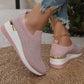 Comfortable Wedge Sneakers for Women - Rhinestone Flyknit Slip-On