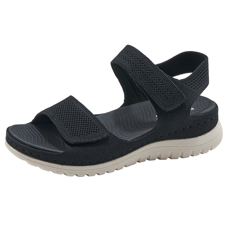 Platform Beach Sandals for Women, Cutout Hook-and-Loop Summer Slides