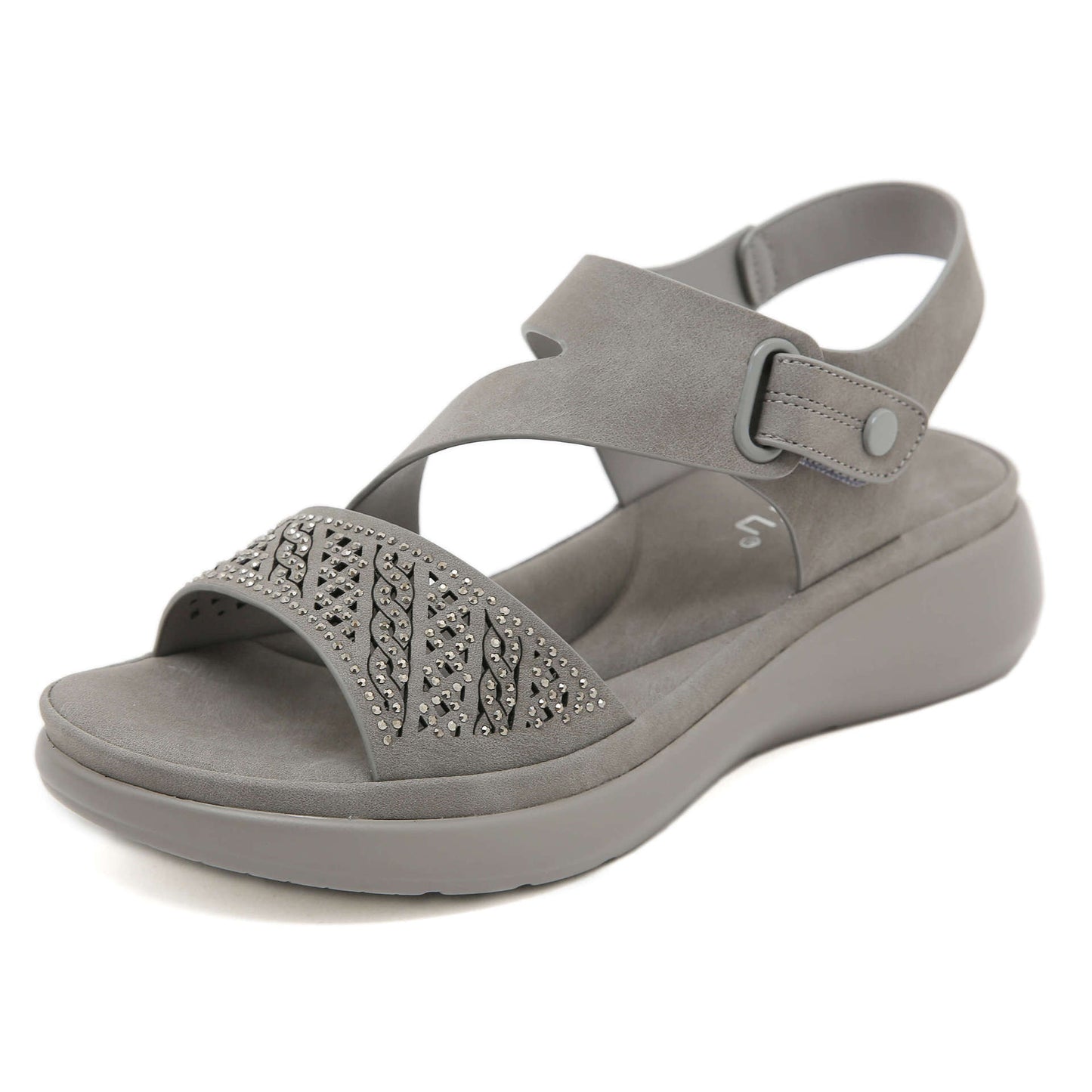Platform Sandals for Women, Lightweight Rhinestone Velcro Summer Slides