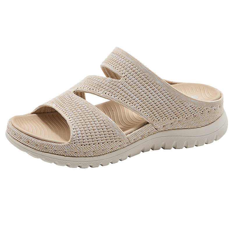 Breathable Platform Sandals for Women, Cutout Velcro Summer Comfort Slides