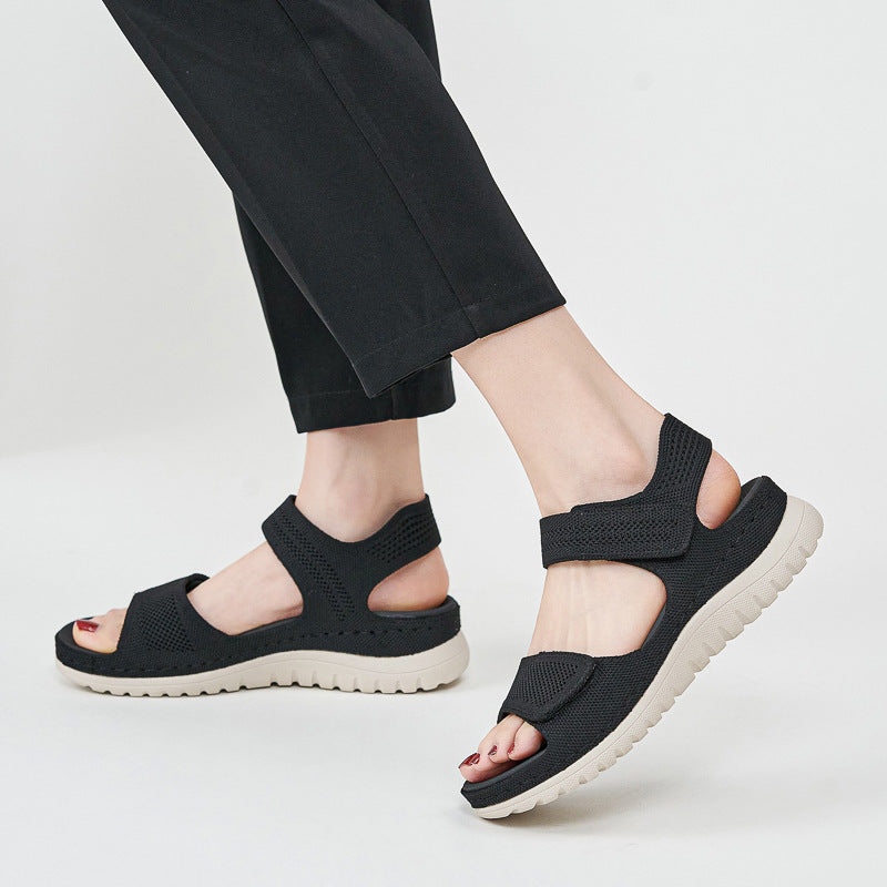 Platform Beach Sandals for Women, Cutout Hook-and-Loop Summer Slides