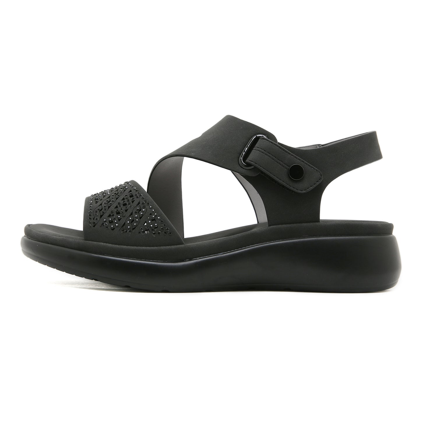 Platform Sandals for Women, Lightweight Rhinestone Velcro Summer Slides