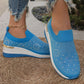 Comfortable Wedge Sneakers for Women - Rhinestone Flyknit Slip-On