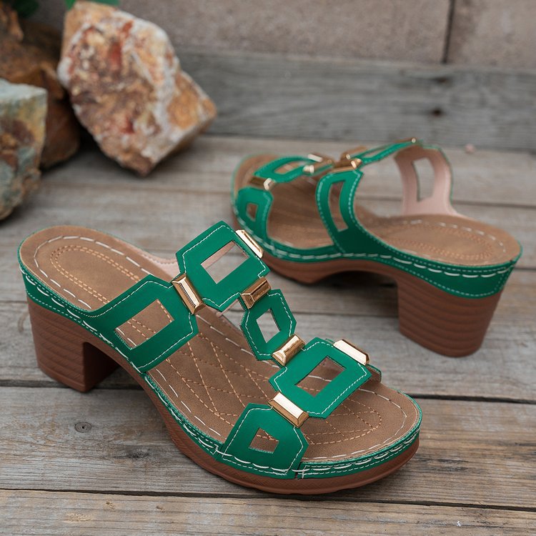 Chunky Heel Slide Sandals for Women - Lightweight Platform Summer Slippers