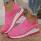 Comfortable Wedge Sneakers for Women - Rhinestone Flyknit Slip-On