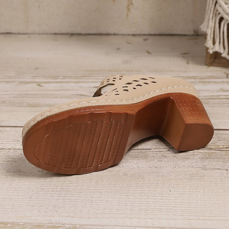 Slide Sandals for Women - Chunky Heel Mules with Breathable Cutout