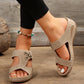 Slide Sandals for Women - Wedge Platform with Carved Cutout Design