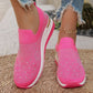 Comfortable Wedge Sneakers for Women - Rhinestone Flyknit Slip-On