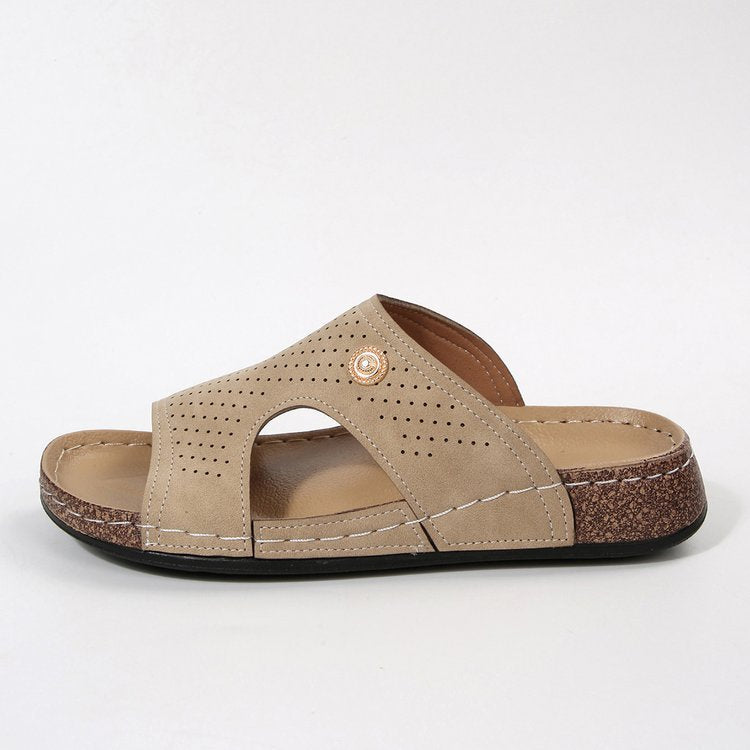 Cork Wedge Slide Sandals for Women - Lightweight Retro Platform Slippers