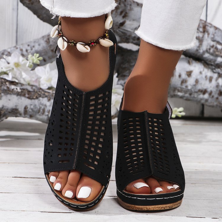 Walking Sandals for Women - Adjustable Strap Wedge with Cutout Design