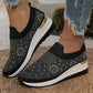 Comfortable Wedge Sneakers for Women - Rhinestone Flyknit Slip-On
