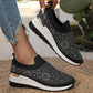 Comfortable Wedge Sneakers for Women - Rhinestone Flyknit Slip-On