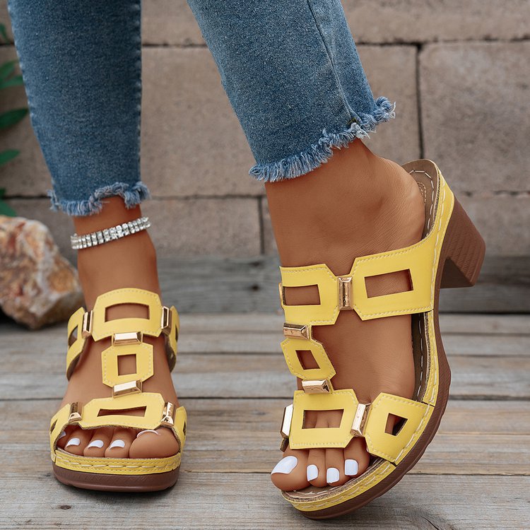 Chunky Heel Slide Sandals for Women - Lightweight Platform Summer Slippers