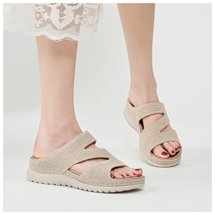 Breathable Platform Sandals for Women, Cutout Velcro Summer Comfort Slides