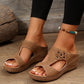 Slide Sandals for Women - Wedge Platform with Carved Cutout Design