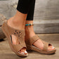 Slide Sandals for Women - Wedge Platform with Carved Cutout Design
