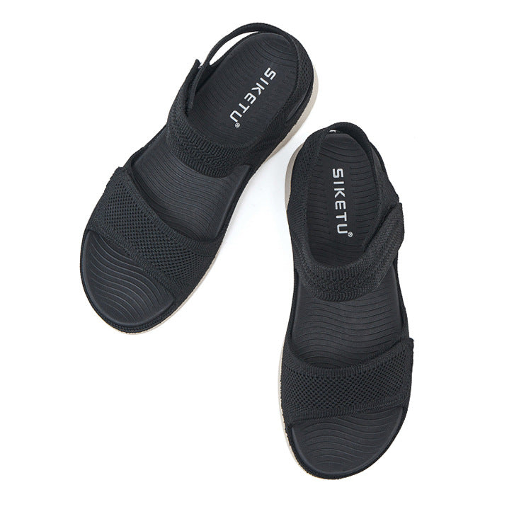Platform Beach Sandals for Women, Cutout Hook-and-Loop Summer Slides
