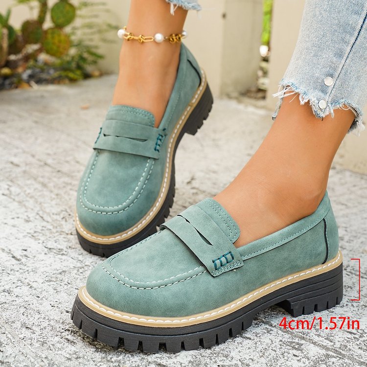 Women's Wide Width Chunky Heel Loafers - Slip-On Platform Flats