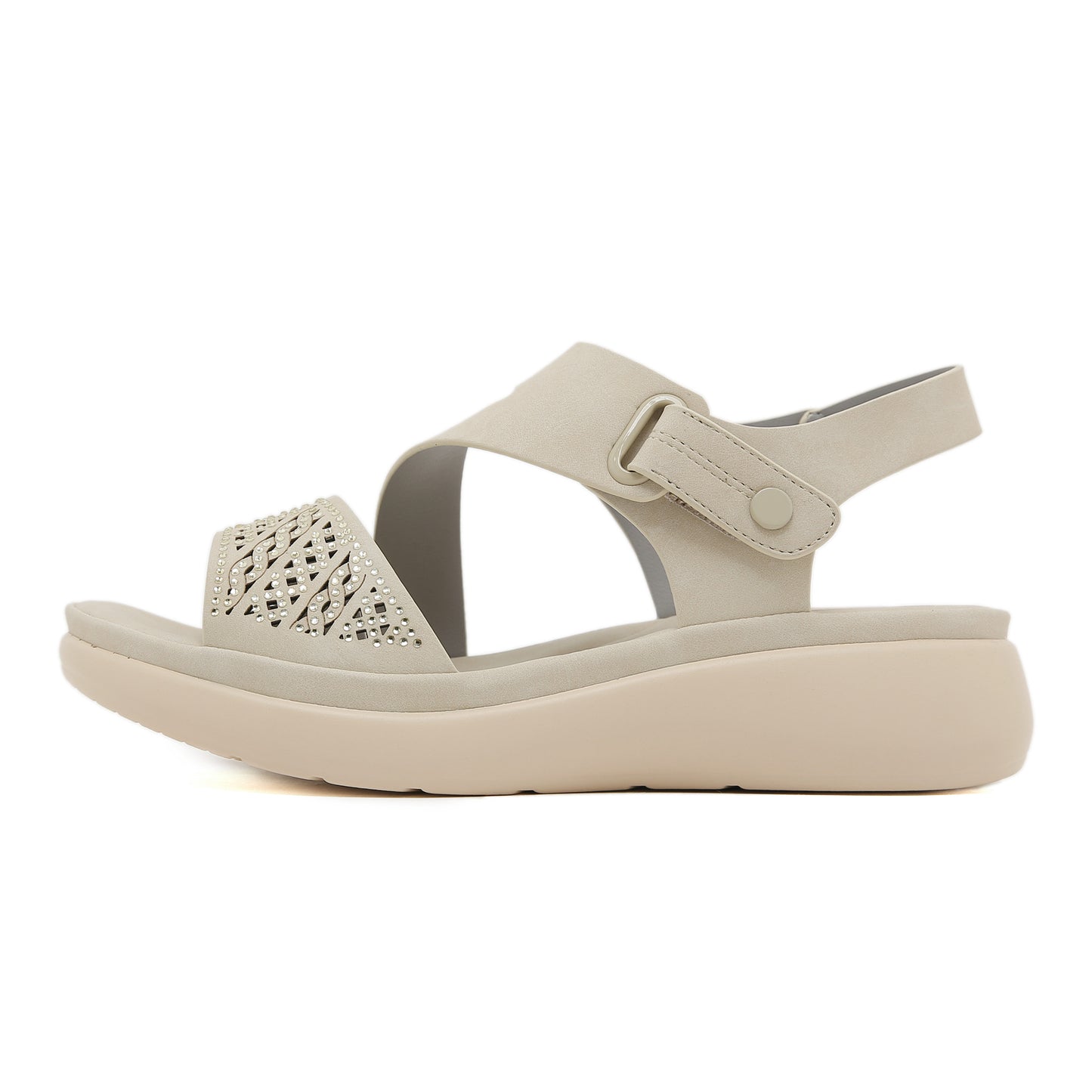 Platform Sandals for Women, Lightweight Rhinestone Velcro Summer Slides