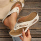 Wedge Flip Flops for Women - Comfortable Thong Sandals with Metal Buckle Detail