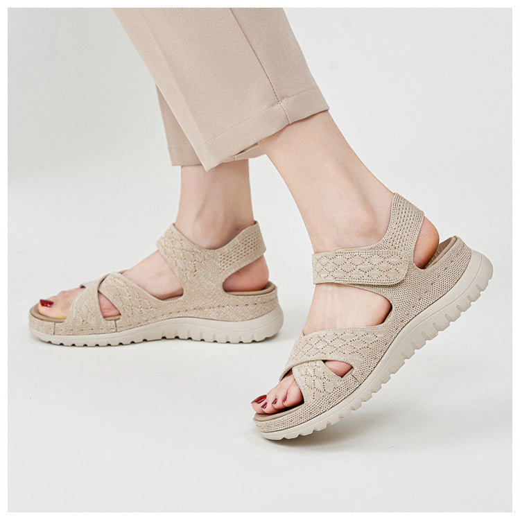 Cutout Platform Sandals for Women, Hook-and-Loop Orthopedic Walking Slides
