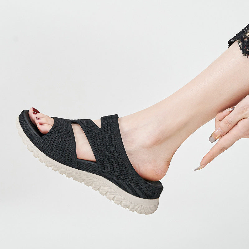 Breathable Platform Sandals for Women, Cutout Velcro Summer Comfort Slides