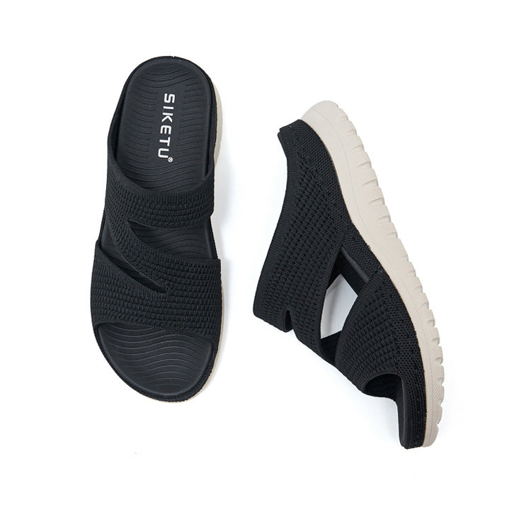 Breathable Platform Sandals for Women, Cutout Velcro Summer Comfort Slides