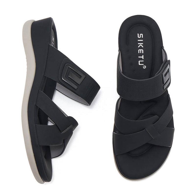 Plus Size Sport Sandals for Women, Plaid Thick Sole Casual Walking Slides