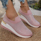 Comfortable Wedge Sneakers for Women - Rhinestone Flyknit Slip-On