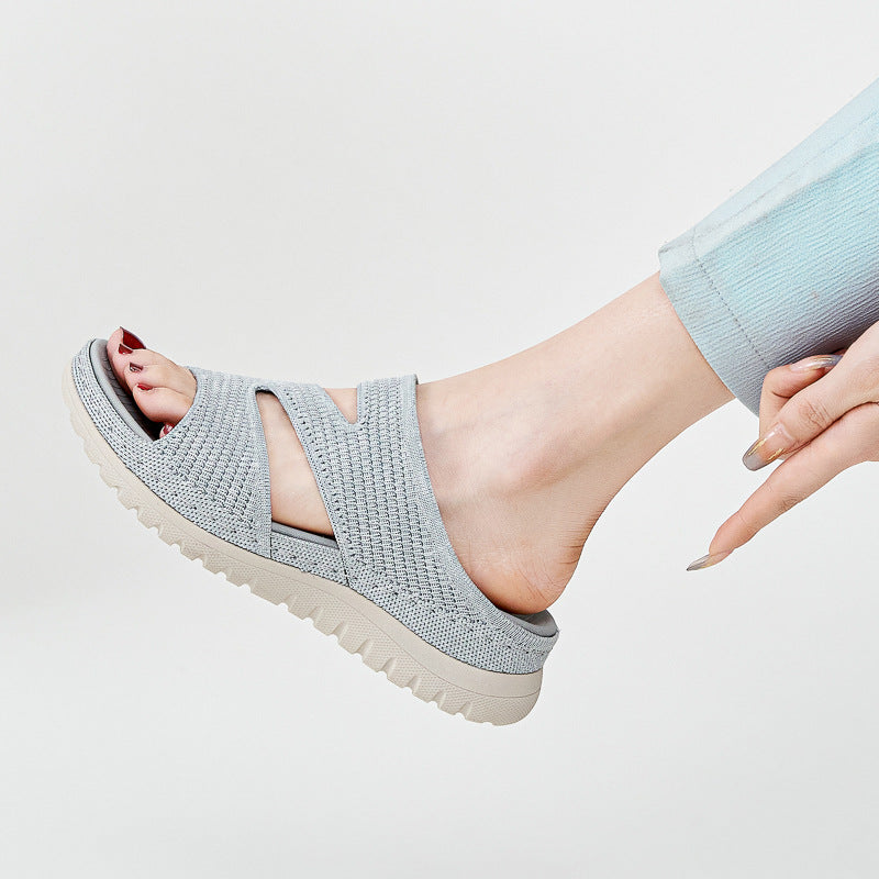 Breathable Platform Sandals for Women, Cutout Velcro Summer Comfort Slides