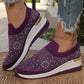 Comfortable Wedge Sneakers for Women - Rhinestone Flyknit Slip-On