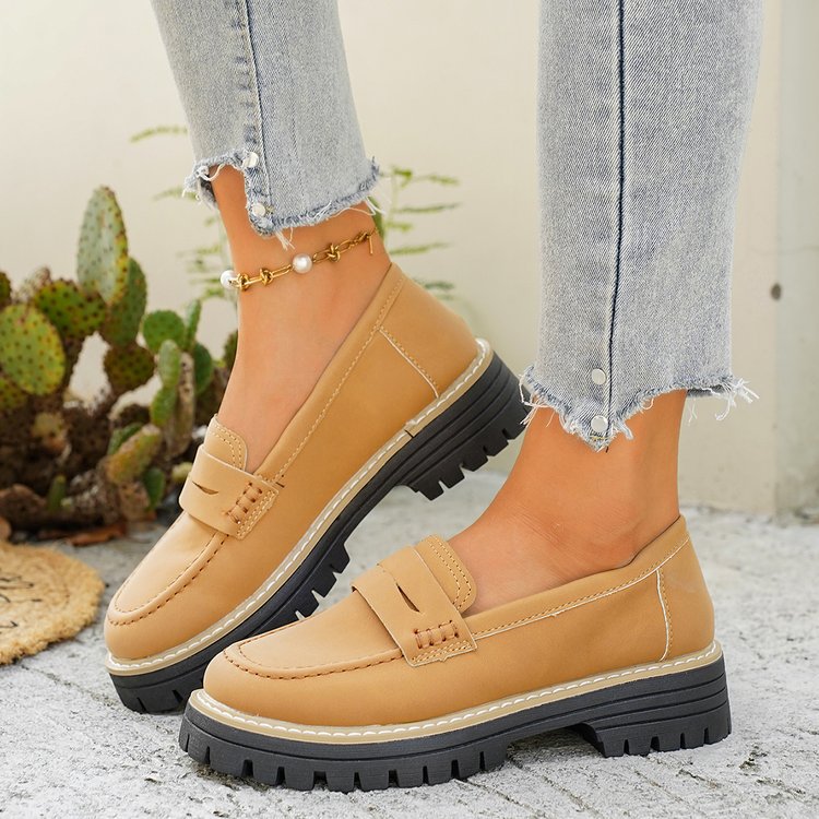 Women's Wide Width Chunky Heel Loafers - Slip-On Platform Flats