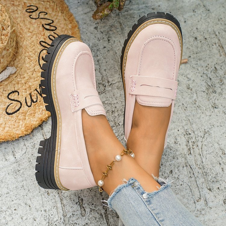 Women's Wide Width Chunky Heel Loafers - Slip-On Platform Flats
