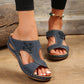 Slide Sandals for Women - Wedge Platform with Carved Cutout Design