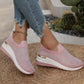 Comfortable Wedge Sneakers for Women - Rhinestone Flyknit Slip-On