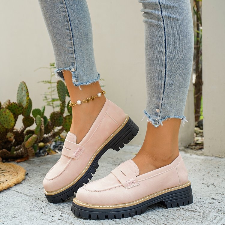 Women's Wide Width Chunky Heel Loafers - Slip-On Platform Flats