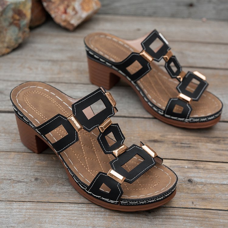 Chunky Heel Slide Sandals for Women - Lightweight Platform Summer Slippers