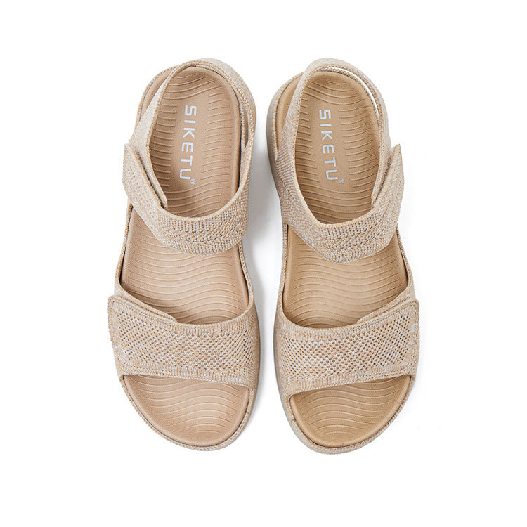 Platform Beach Sandals for Women, Cutout Hook-and-Loop Summer Slides