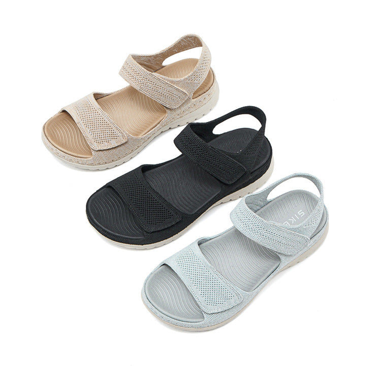 Platform Beach Sandals for Women, Cutout Hook-and-Loop Summer Slides