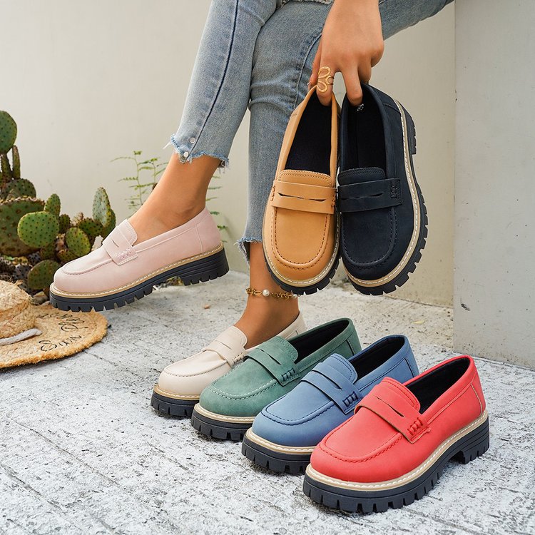 Women's Wide Width Chunky Heel Loafers - Slip-On Platform Flats